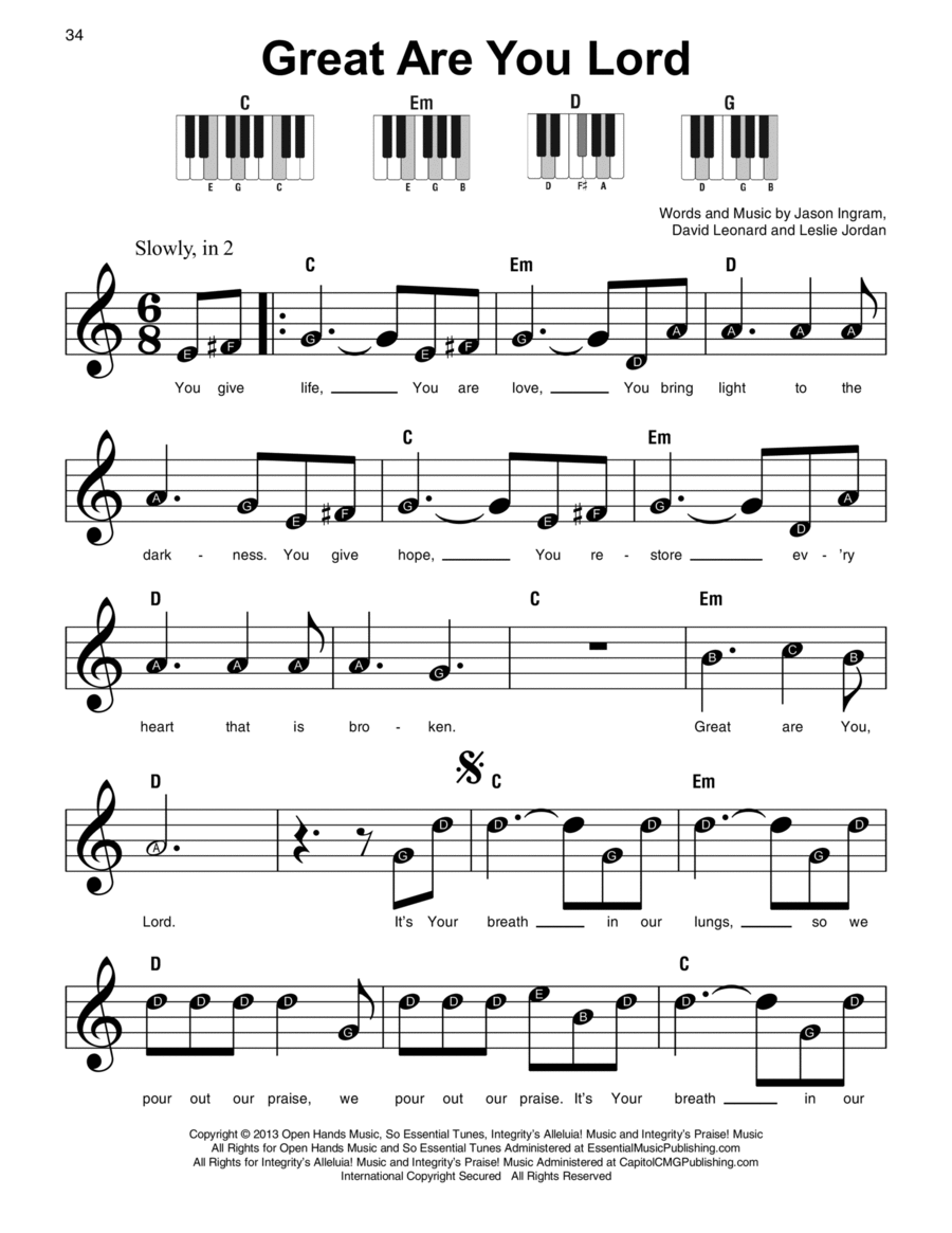 Great Are You Lord Easy Piano scores gallery preview page 1