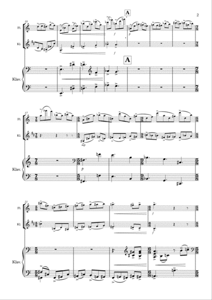 Three Scenes For Three, Trio for Flute with Bassflute, Clarinet and Piano Small Ensemble scores gallery preview page 4