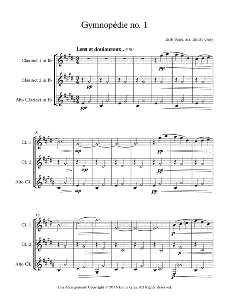 Three Gymnopedies (Clarinet Trio with Alto Clarinet)