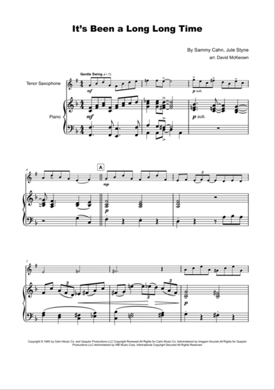 It's Been A Long, Long Time Tenor Saxophone scores gallery preview page 2