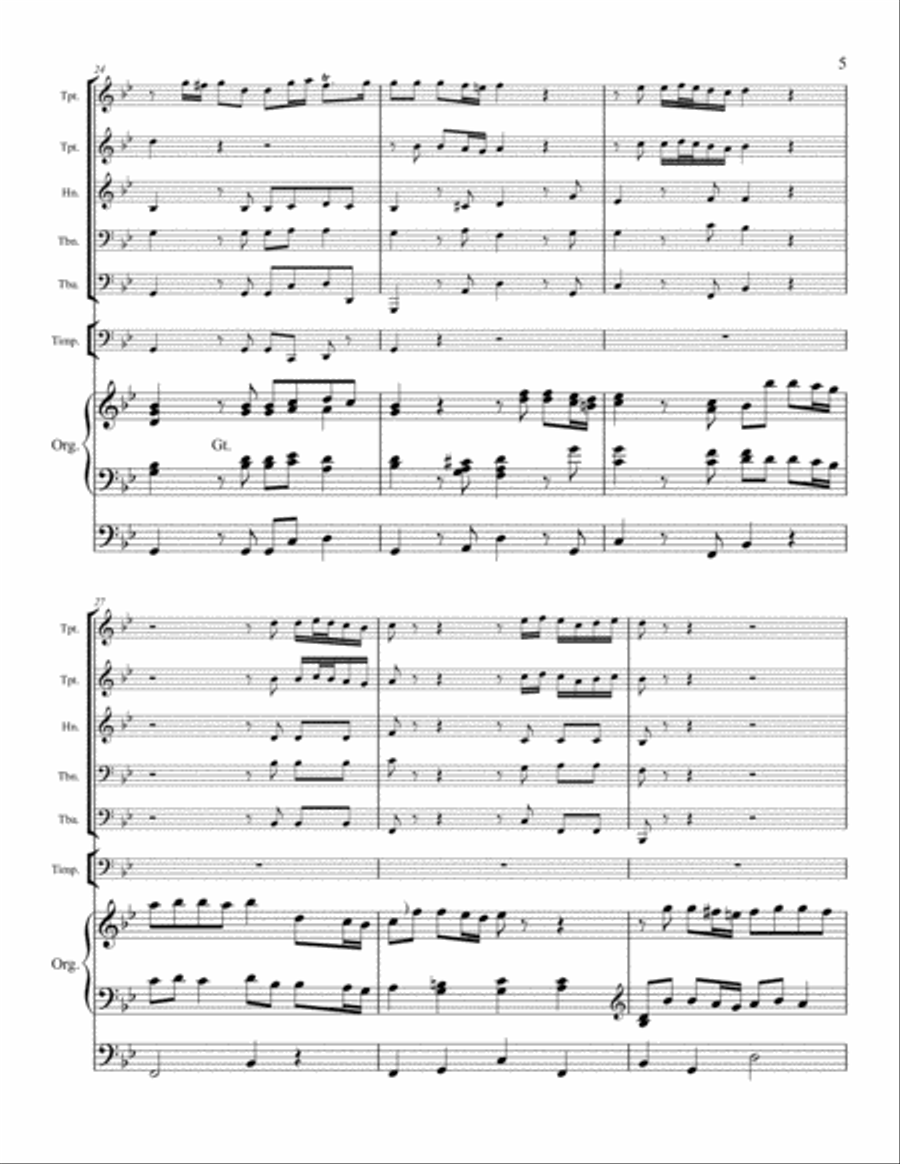Sinfonia from Cantata 142 (To Us A Child Is Born) - Brass Quintet and Organ with Optional Timpani Small Ensemble scores gallery preview page 6