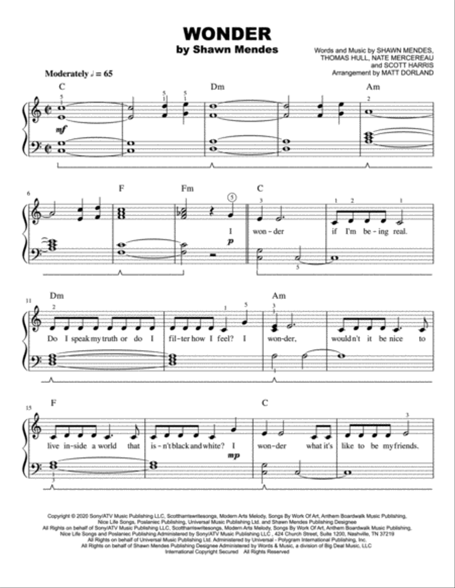 Wonder Easy Piano scores gallery preview page 1