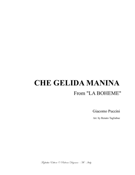 CHE GELIDA MANINA - G. Puccini - From "La Boheme" - For Tenor and Piano - In C major image number null