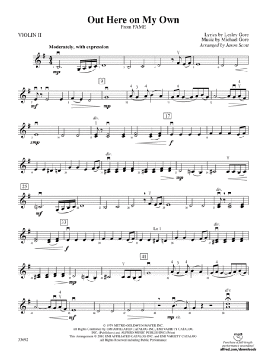 Out Here on My Own (from the motion picture Fame): 2nd Violin String Orchestra scores gallery preview page 1