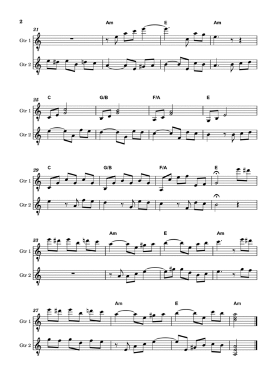 Fur Elise - Beethoven (Guitar Duet) Score and Chords Acoustic Guitar scores gallery preview page 2