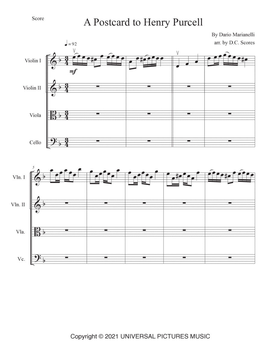 A Postcard To Henry Purcell String Quartet scores gallery preview page 1