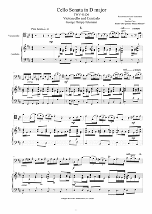 Telemann - Cello Sonata in D major TWV41-D6 for Violoncello and Cembalo (or Piano)