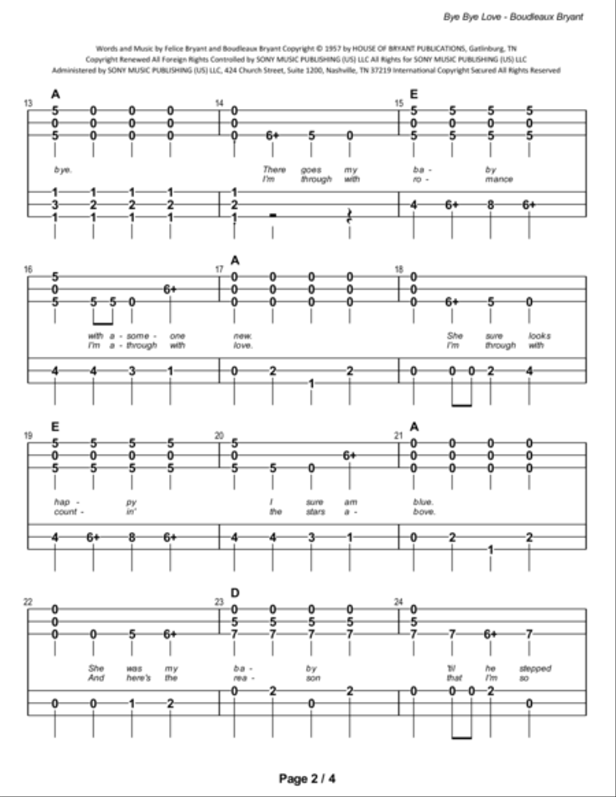 Bye Bye Love Dulcimer scores gallery preview page 3