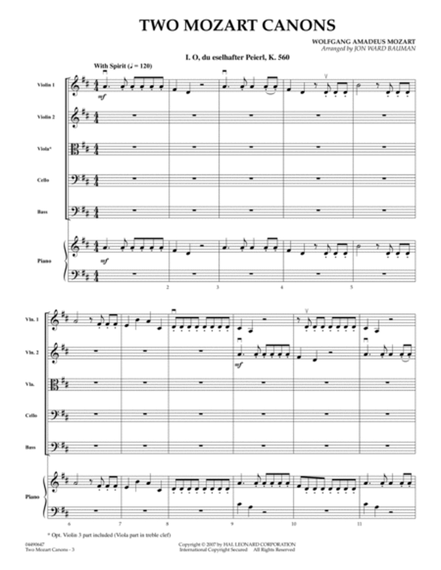 Two Mozart Canons - Full Score