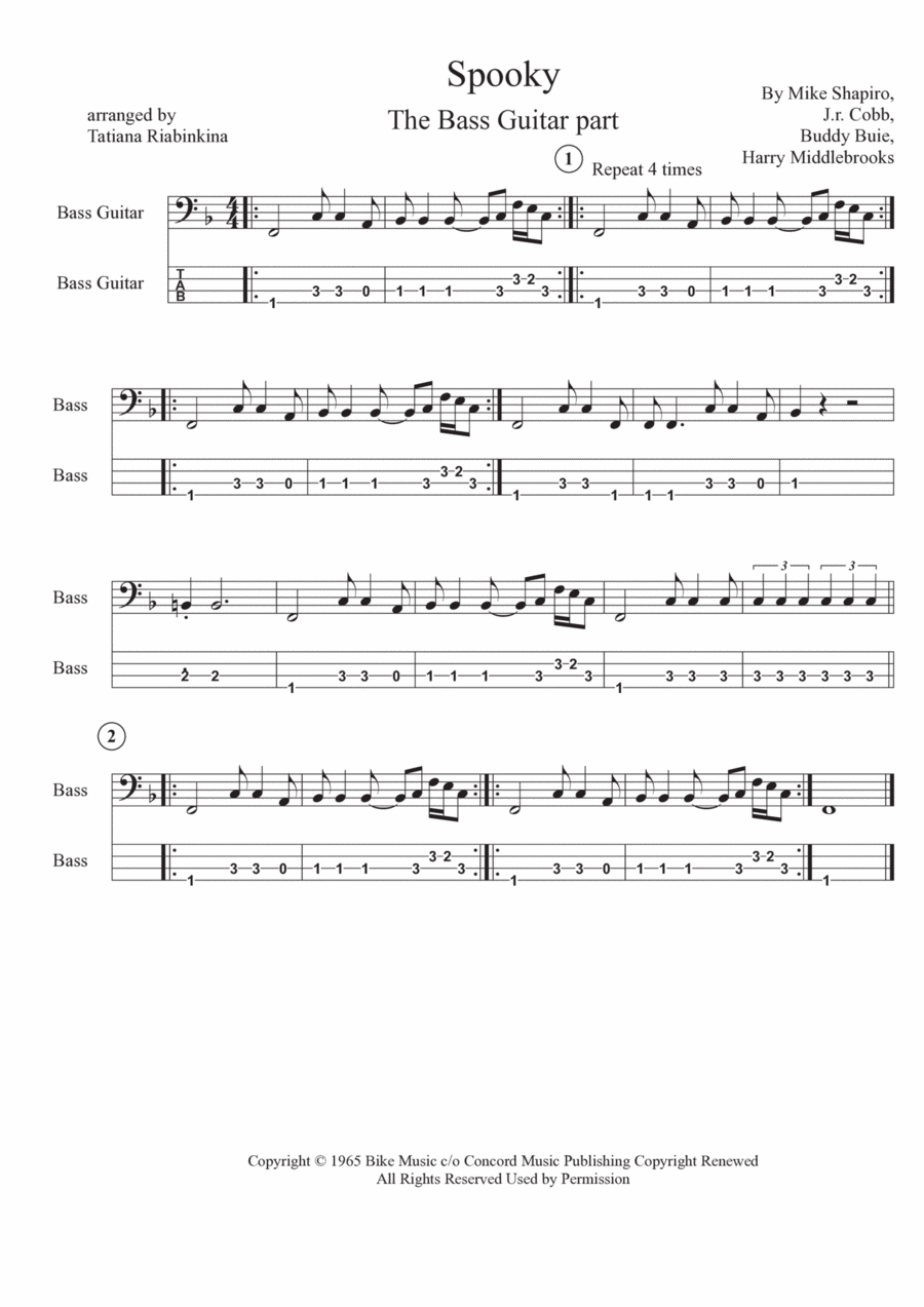 Spooky Bass Guitar Tablature scores gallery preview page 1