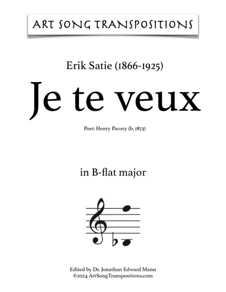 SATIE: Je te veux (transposed to B-flat major)
