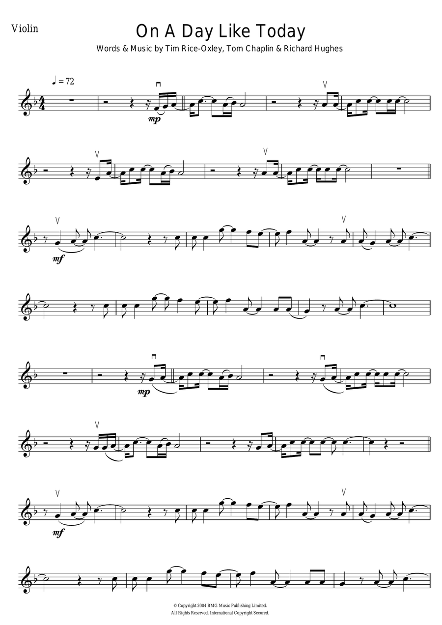 On A Day Like Today Violin Solo scores gallery preview page 1