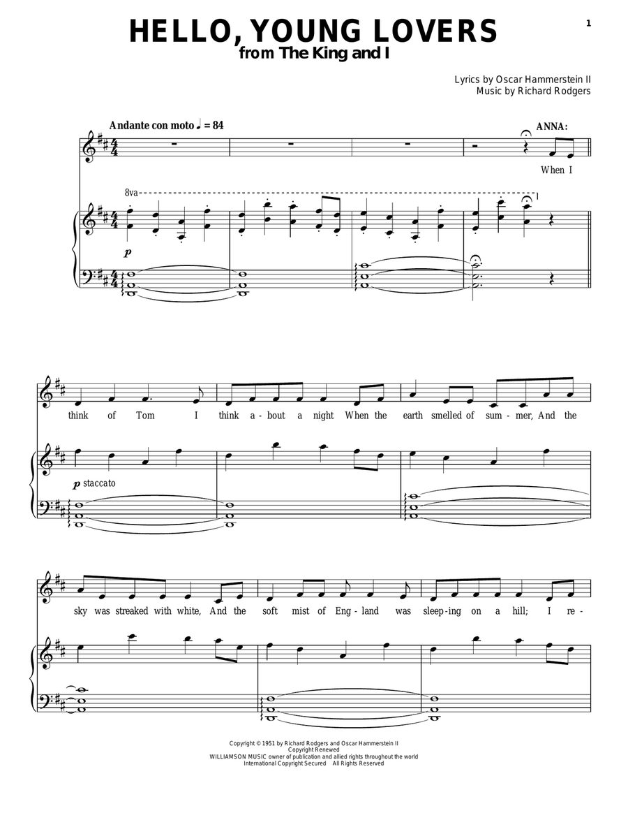 Hello, Young Lovers Piano, Vocal scores gallery preview page 1