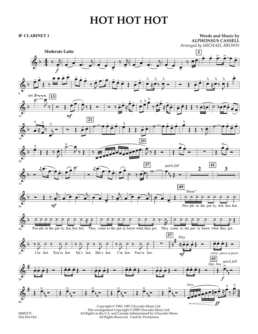 Hot Hot Hot - Bb Clarinet 1 Concert Band scores gallery preview page 1