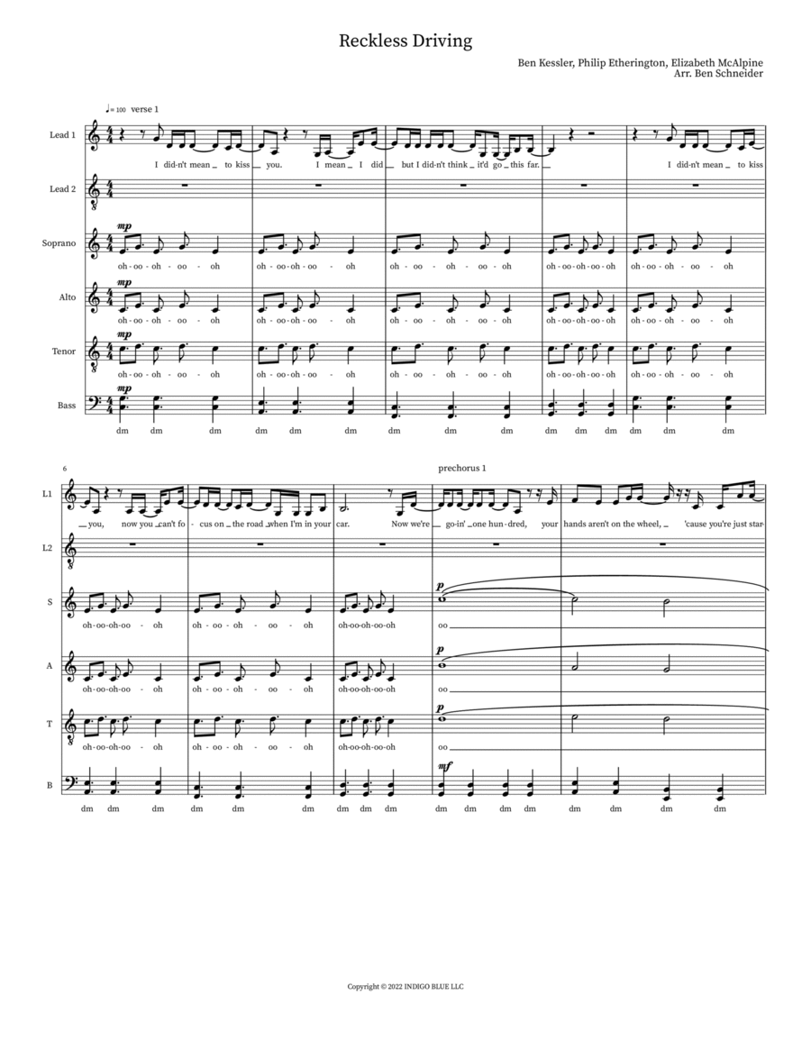 Reckless Driving Feat. Ben Kessler Divisi scores gallery preview page 1