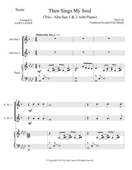 THEN SINGS MY SOUL (Trio – Alto Sax 1 & 2 with Piano and Parts) image number null