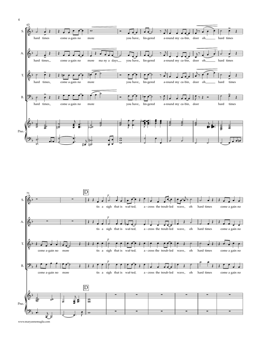 Hard Times Come Again No More 4-Part scores gallery preview page 4