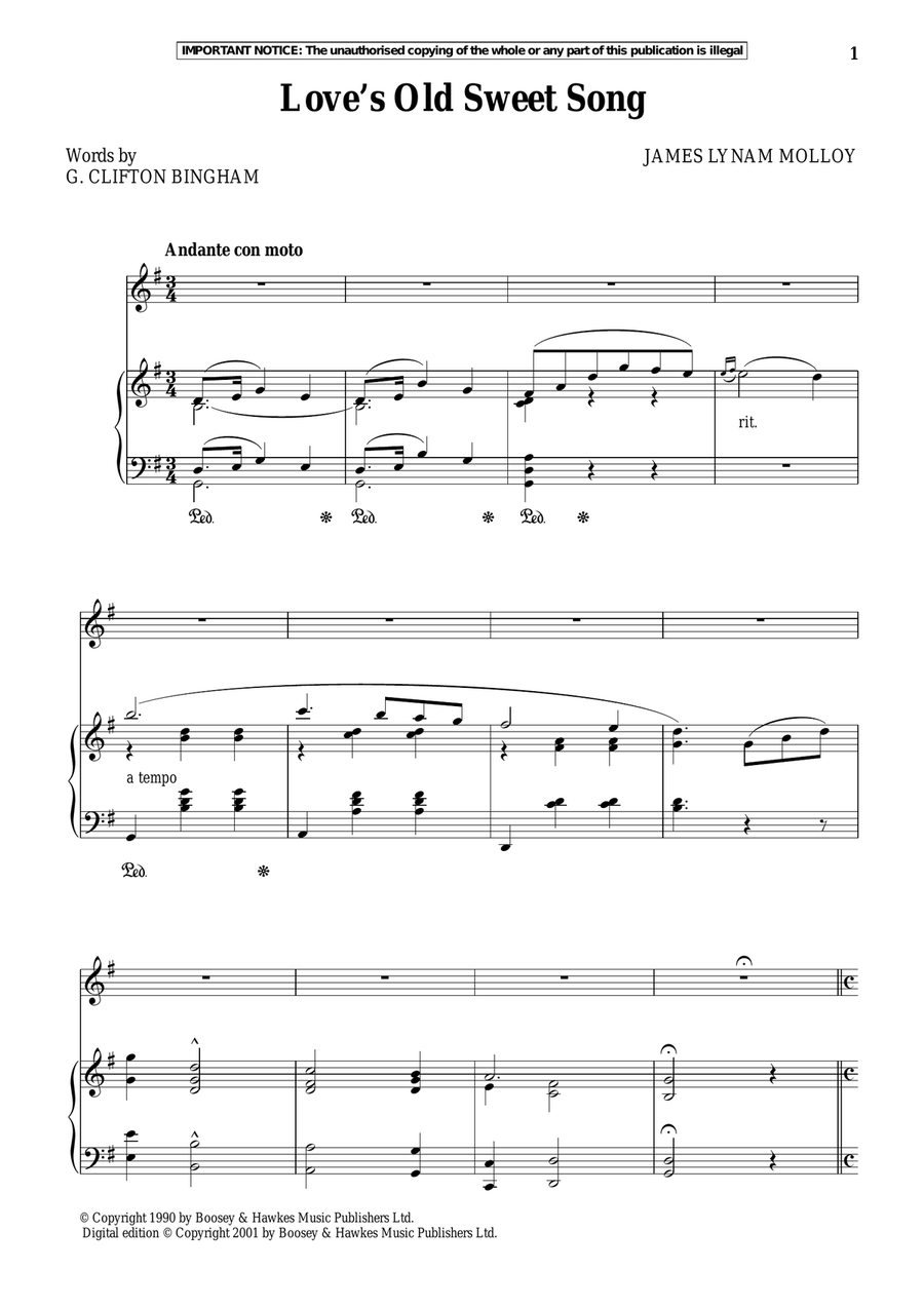 Love's Old Sweet Song Piano, Vocal scores gallery preview page 1