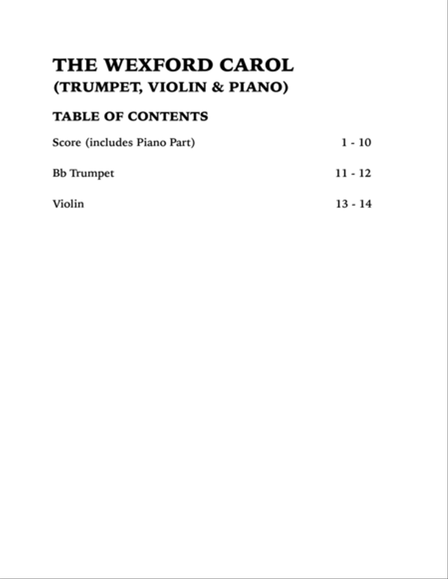 The Wexford Carol (Trio for Trumpet, Violin and Piano) B-Flat Trumpet scores gallery preview page 4