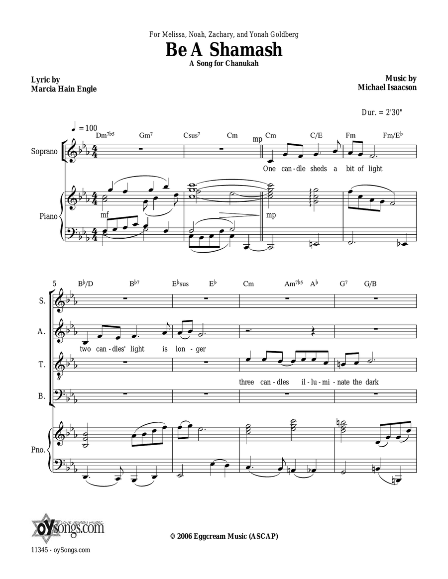 Be a Shamash 4-Part scores gallery preview page 1