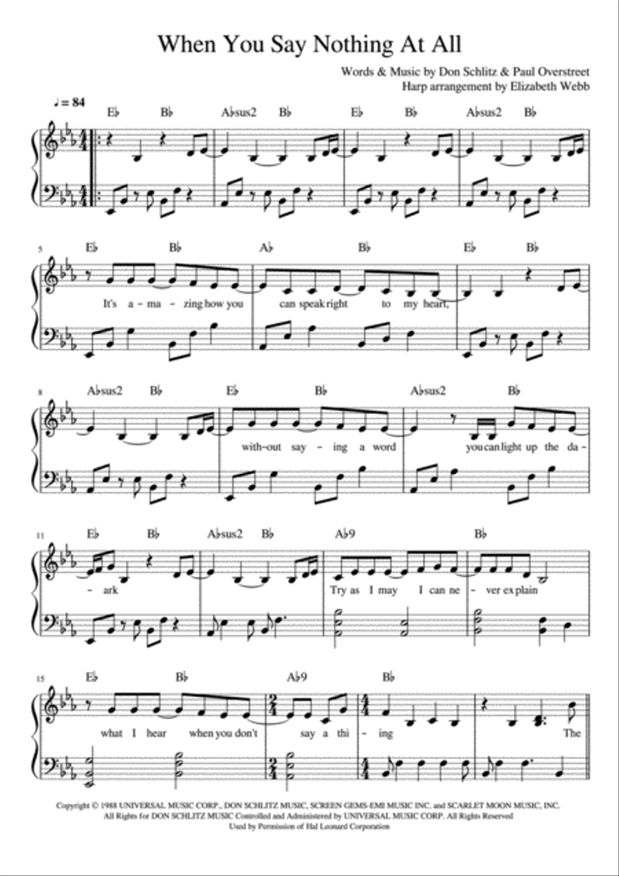 When You Say Nothing At All Harp scores gallery preview page 1