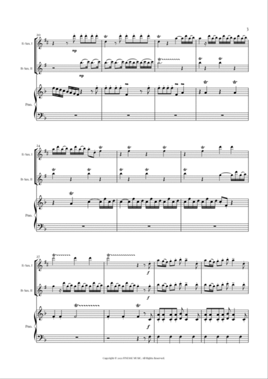 TRIO - Four Seasons Spring (Allegro) for Eb SAX, Bb SAX and PIANO - F Major Small Ensemble scores gallery preview page 5