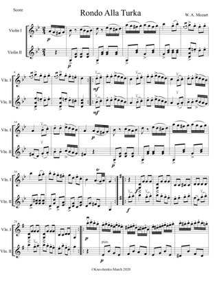 Wolfgang Amadeus Mozart - Rondo Alla Turca (Turkish March) arr. for violin duo (score and parts)
