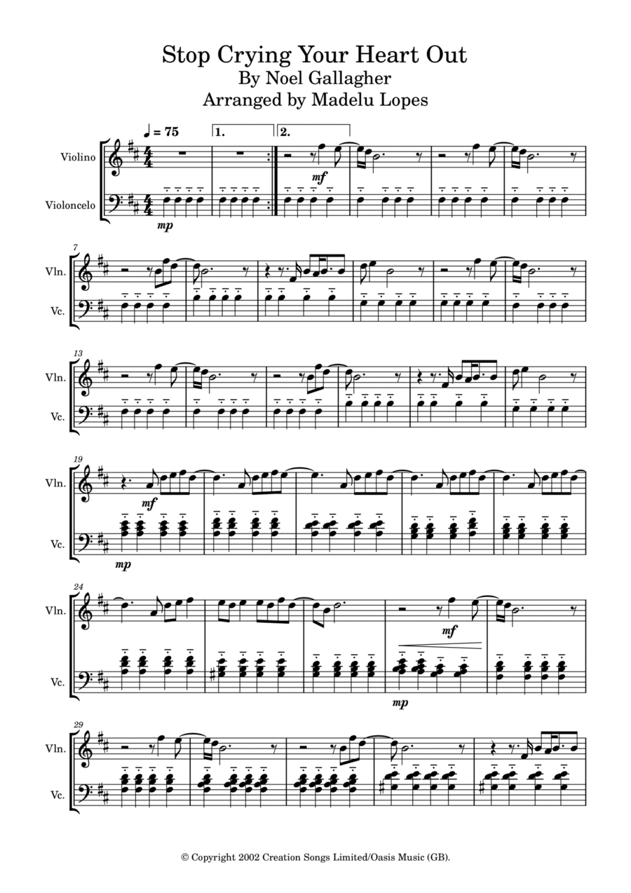 Stop Crying Your Heart Out String Duet scores gallery preview page 1