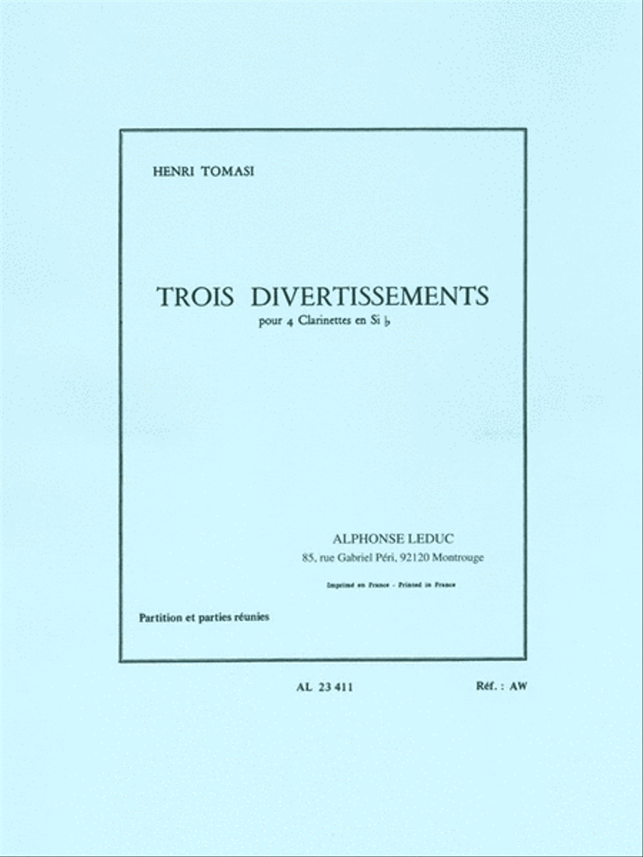 Three Divertissements, For Four Clarinets Clarinet Quartet scores gallery preview page 1
