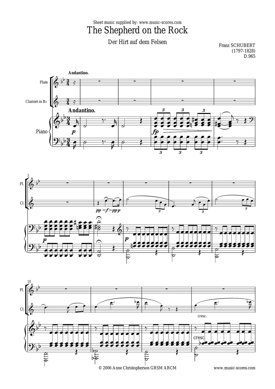 Shepherd on the Rock - Clarinet, Flute and Piano