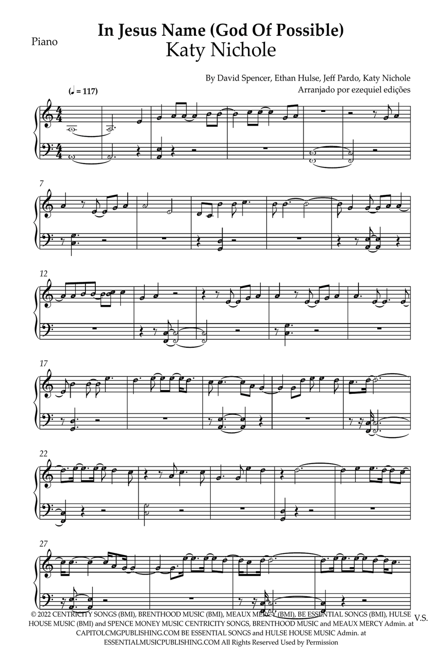 In Jesus Name (God Of Possible) Easy Piano scores gallery preview page 5
