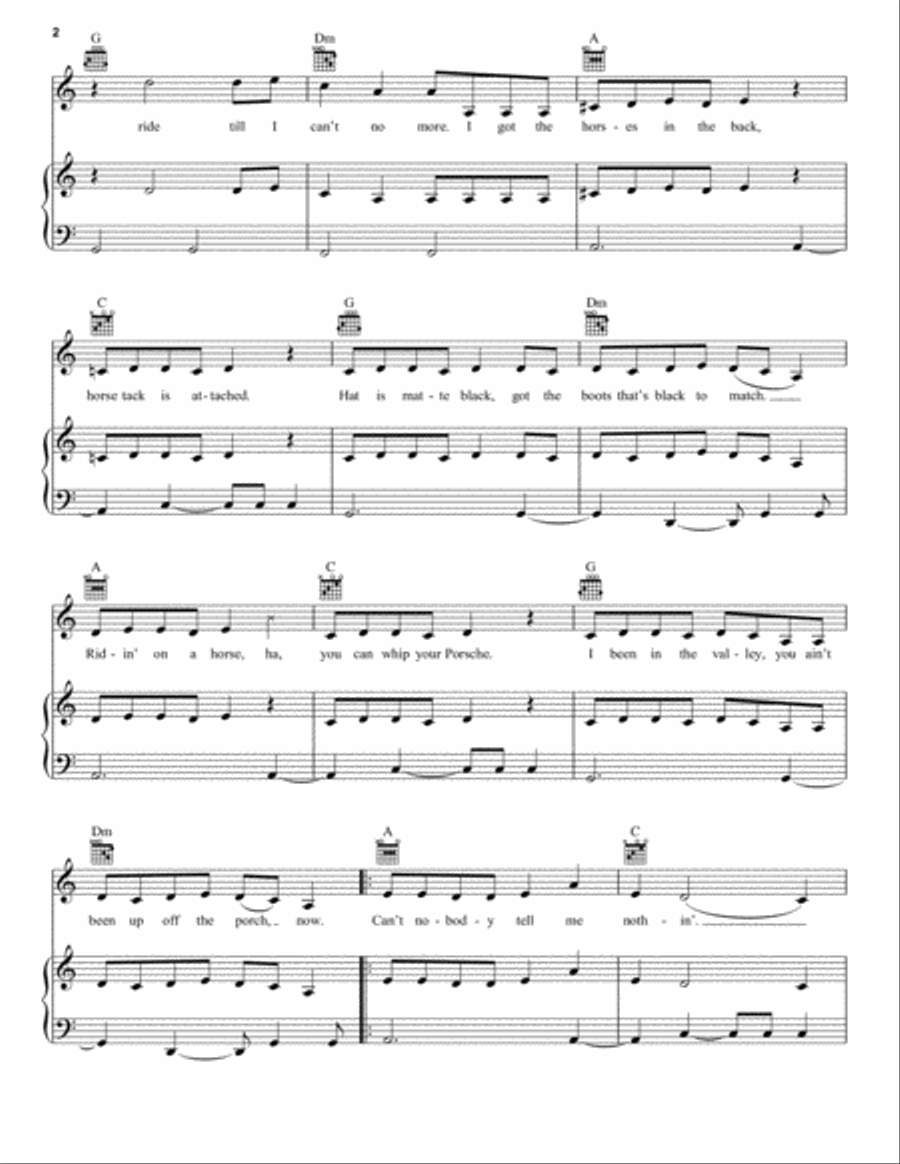 Old Town Road (I Got The Horses In The Back) Piano, Vocal, Guitar scores gallery preview page 2