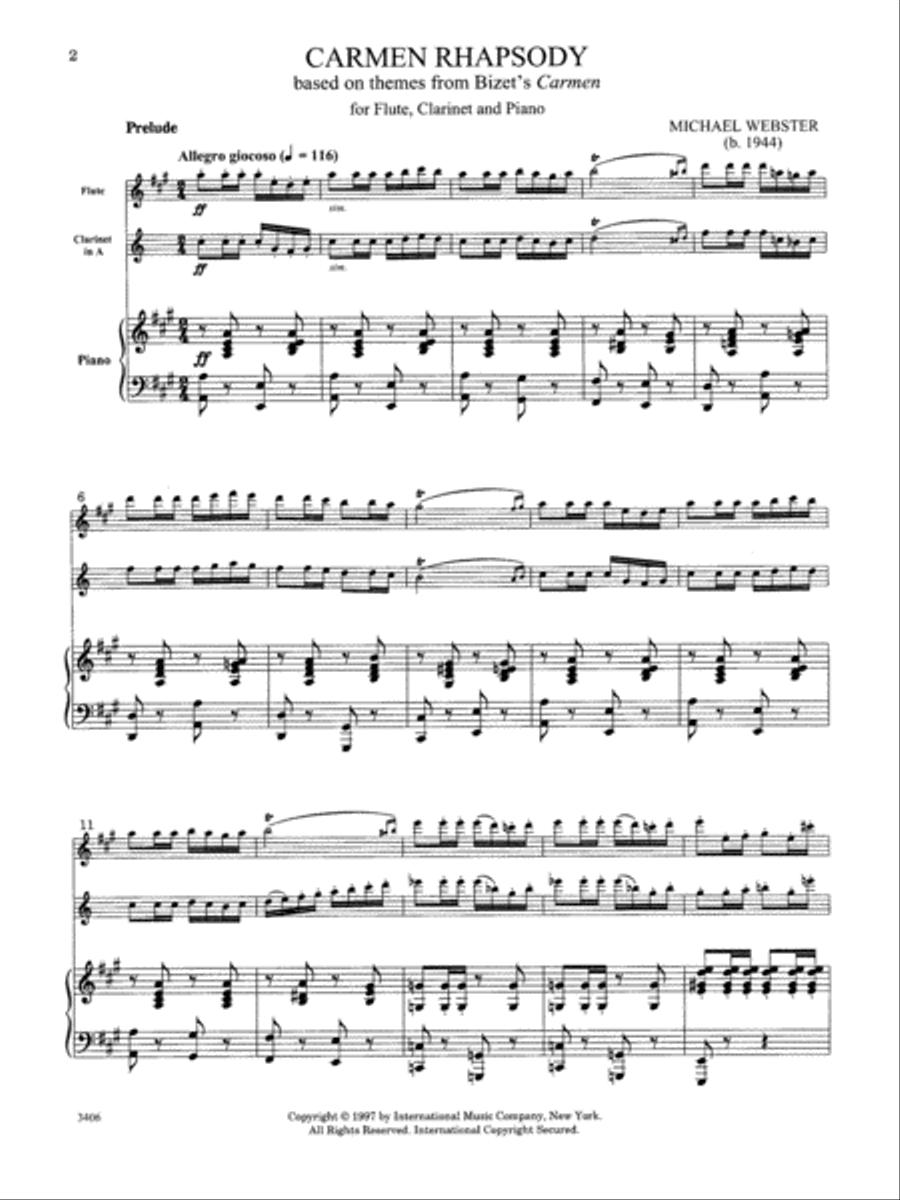 Carmen Rhapsody For Flute, Clarinet & Piano Clarinet scores gallery preview page 2