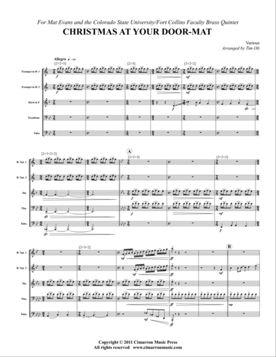 Christmas At Your Door-Mat Brass Quintet scores gallery preview page 1