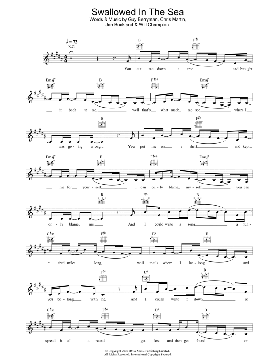 Swallowed In The Sea Piano scores gallery preview page 1