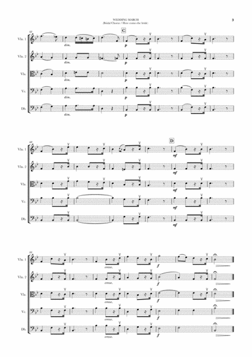 Wedding March (Bridal Chorus - Here comes the Bride) for String Quintet (2 Violins, Viola, Cello and image number null