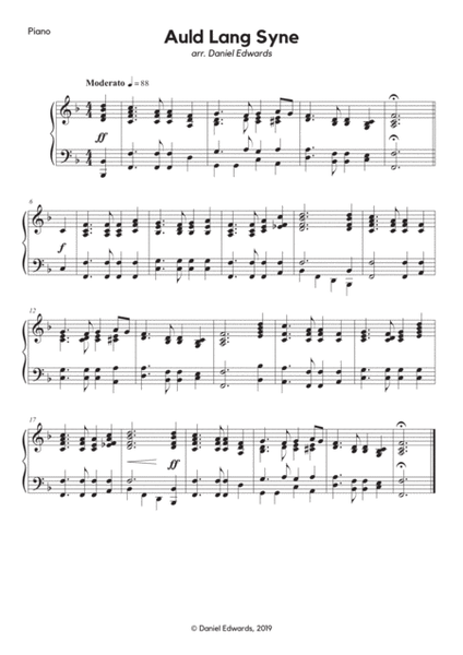 Auld Lang Syne arranged for piano solo image number null