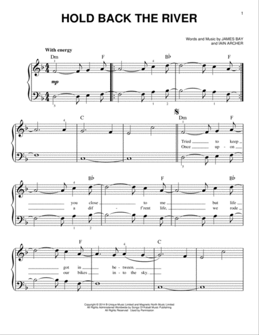 Hold Back The River Easy Piano scores gallery preview page 1