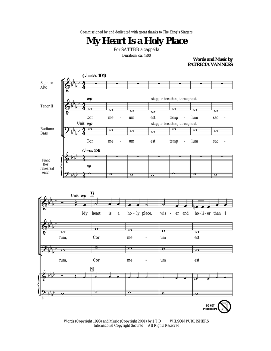 Cor Meum Est Templum Sacrum (My Heart Is A Holy Place) 4-Part scores gallery preview page 1