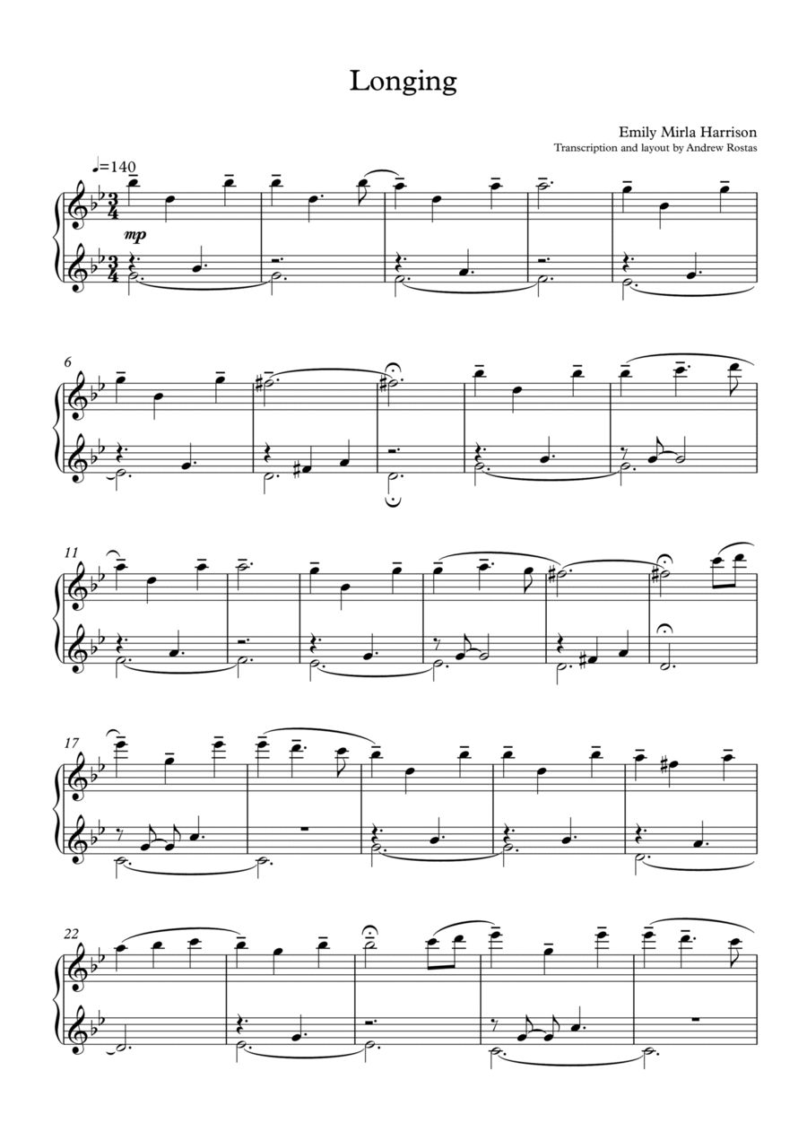 Longing Piano Solo scores gallery preview page 1