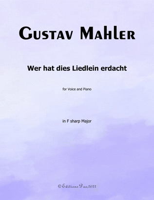 Book cover for Wer hat dies Liedlein erdacht, by Mahler, in F sharp Major