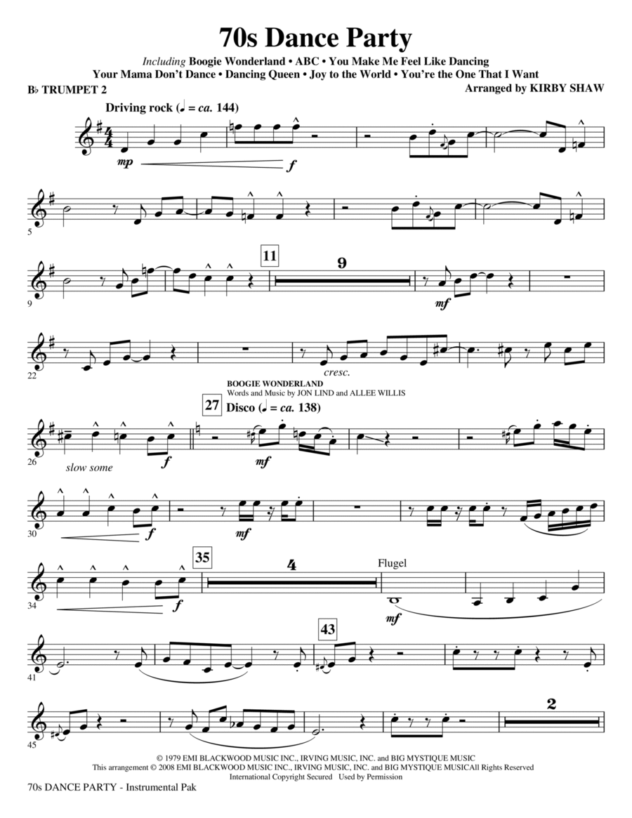 70s Dance Party (Medley) - Bb Trumpet 2 Choir scores gallery preview page 1