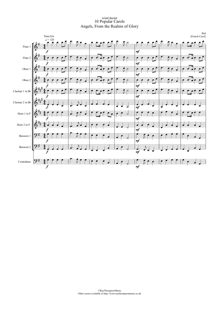 10 Popular Christmas Carols (With Some Descants) - wind dectet Woodwind Quintet scores gallery preview page 1