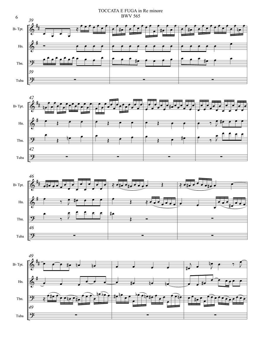 TOCCATA E FUGA in D minor - BWV 565 - Arr. for Brass Quartet with Parts Brass Quartet scores gallery preview page 6