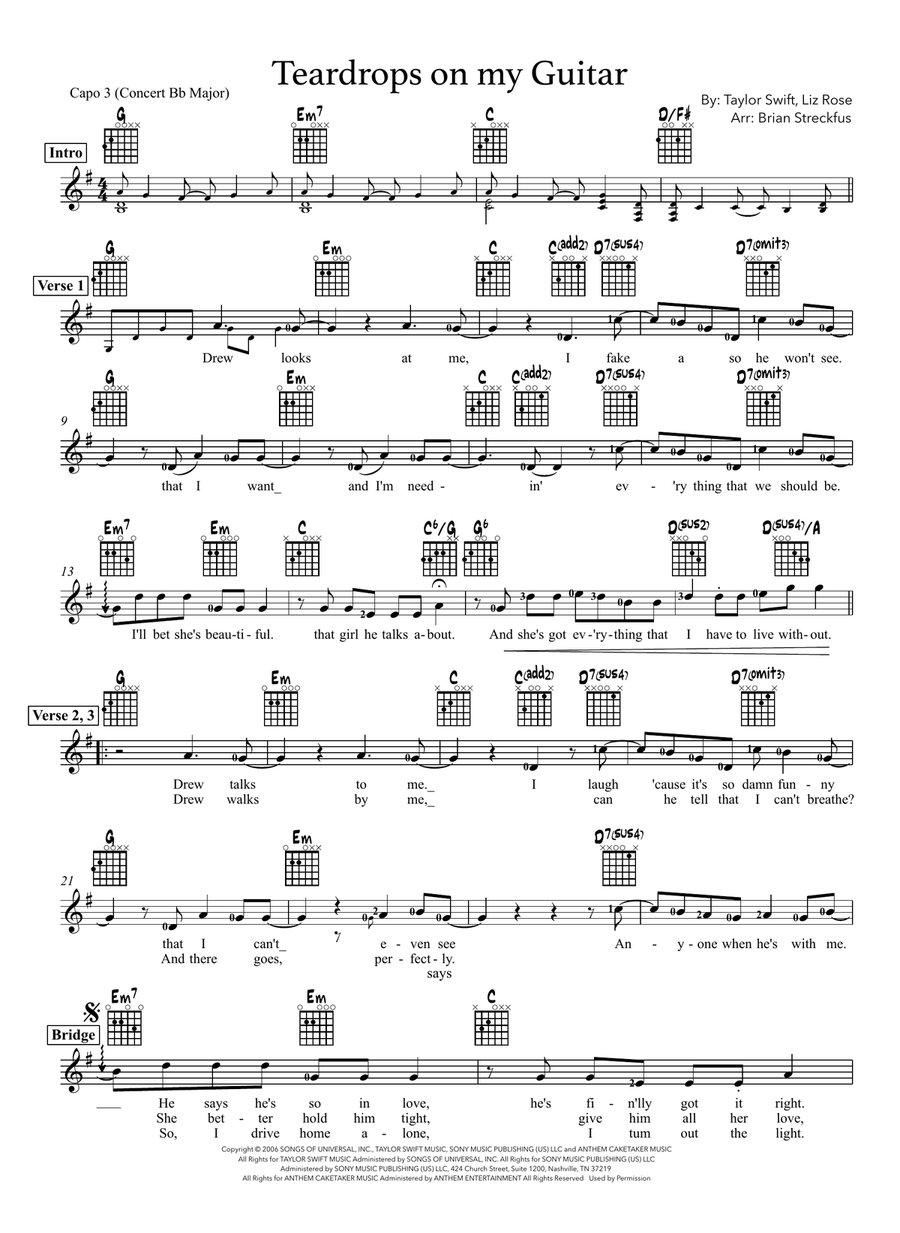 Teardrops On My Guitar Acoustic Guitar scores gallery preview page 1