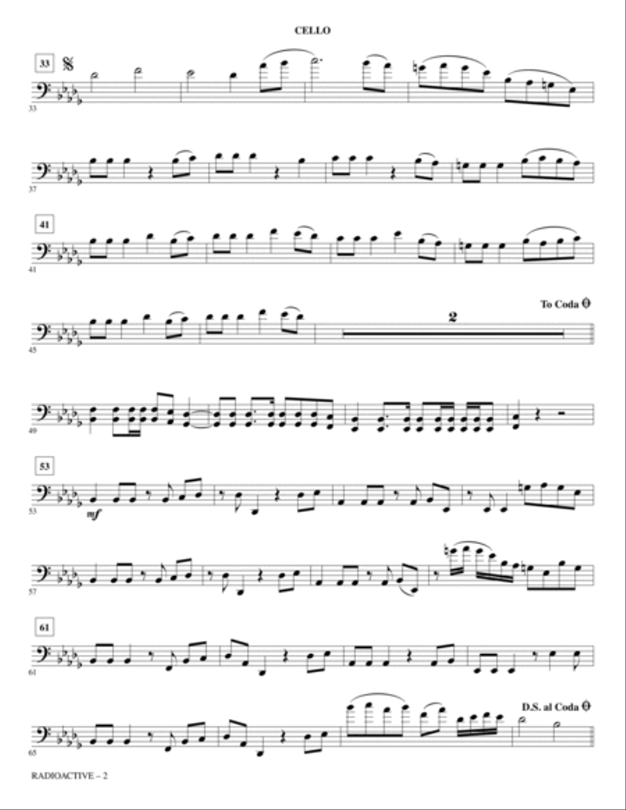 Radioactive - Cello Radioactive - Cello Choir scores gallery preview page 2