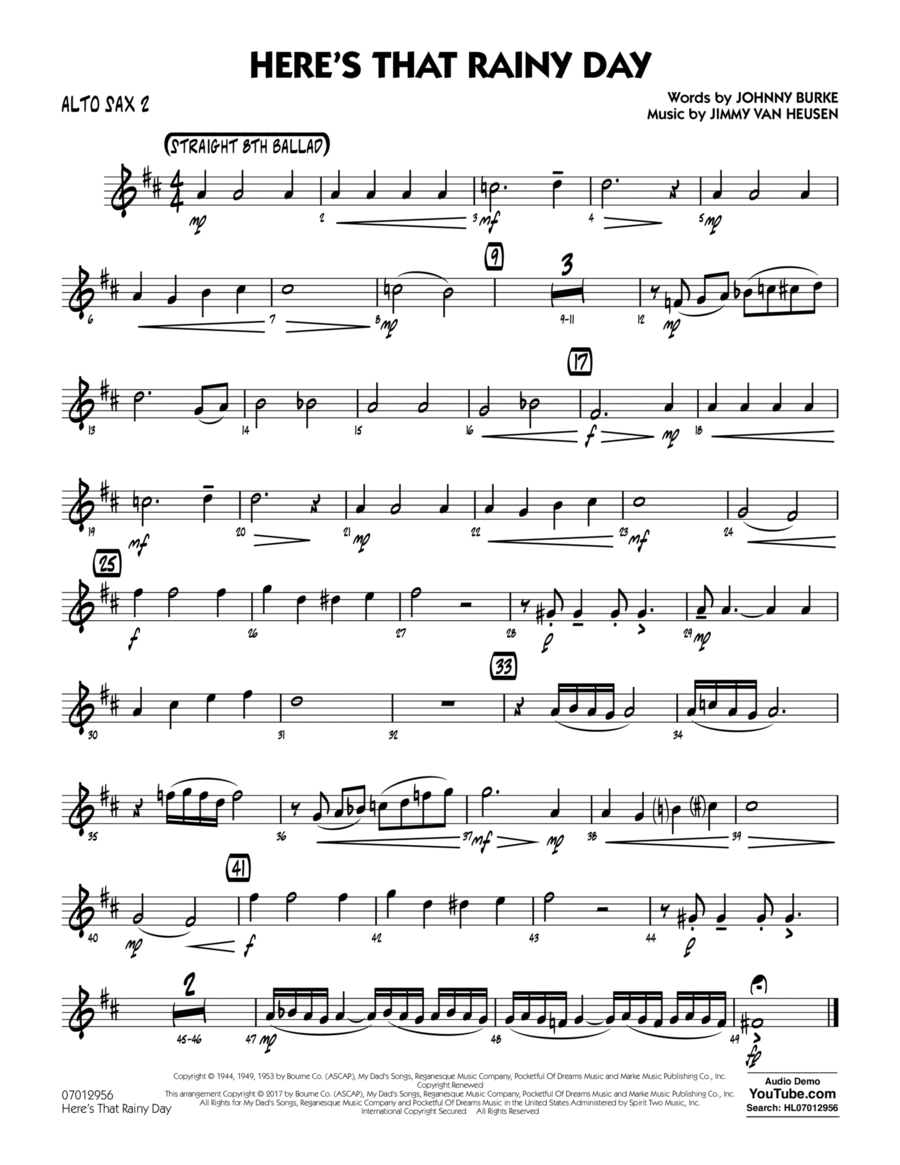Here's That Rainy Day - Alto Sax 2 Alto Saxophone scores gallery preview page 1