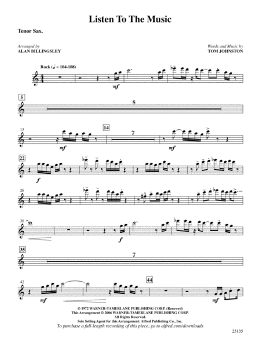 Listen to the Music: B-flat Tenor Saxophone Tenor Saxophone scores gallery preview page 1