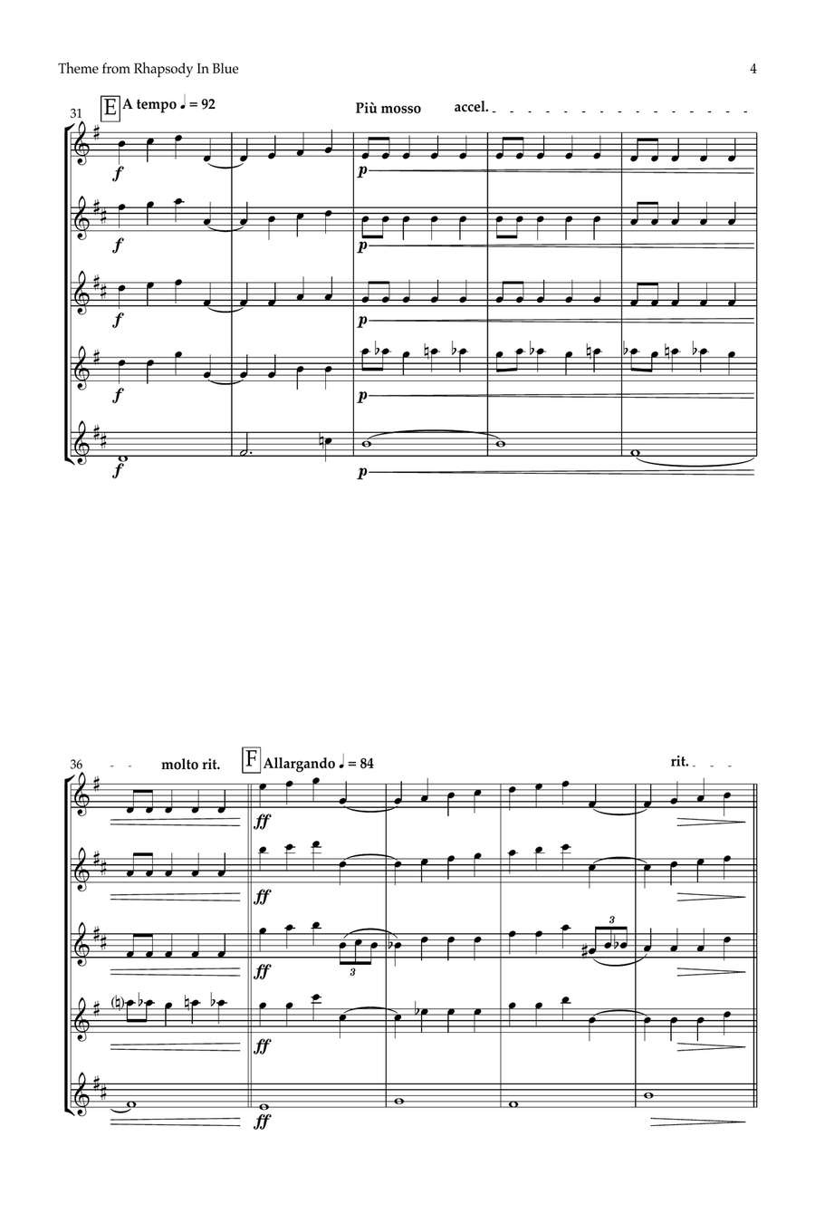 Theme from Rhapsody In Blue (saxophone quartet - S[A]ATB) Saxophone Quartet scores gallery preview page 4