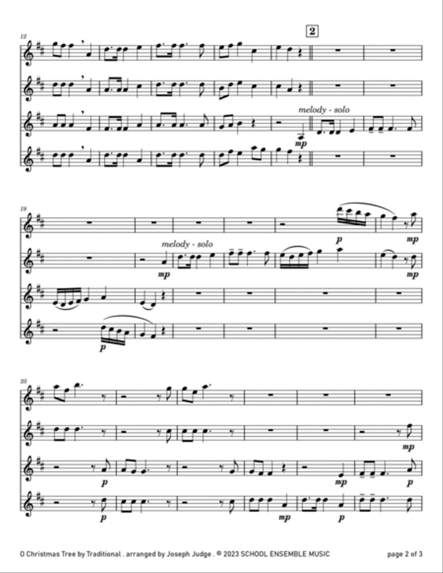 O Christmas Tree for Clarinet Quartet in Schools Clarinet Quartet scores gallery preview page 2